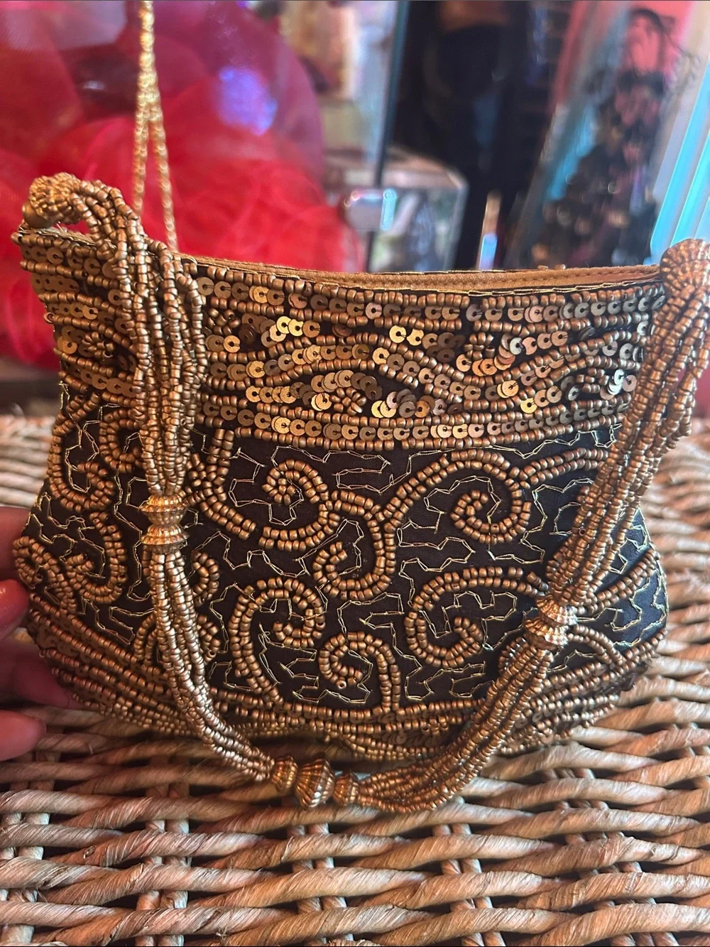 Beaded Evening Handbag - Black & Gold
